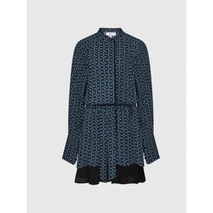 NWT Reiss Navy Viviyan Printed Flippy Dress - Equestrian Chain Silky